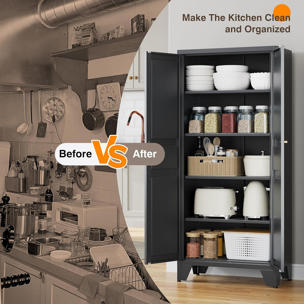 Yizosh Metal Pantry Cabinet,Tall Kitchen Pantry Storage Cabinet with Doors an...