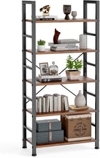DUMOS 5 Tiers Bookshelf, Classical Modern Book Shelf, Tall Display Shelves in Living Room/Home/Office, Storage Organizer for CDs/Books/Movies, Rustic Brown