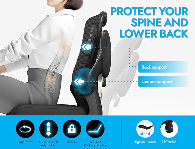 Ergonomic Office Chair - X-Shaped Computer Desk Chair Comfy, Gaming Chair, Office Chair with Lumbar Support, Mesh Office Chairs, Desk Chair for Long Hours(Black Gold)