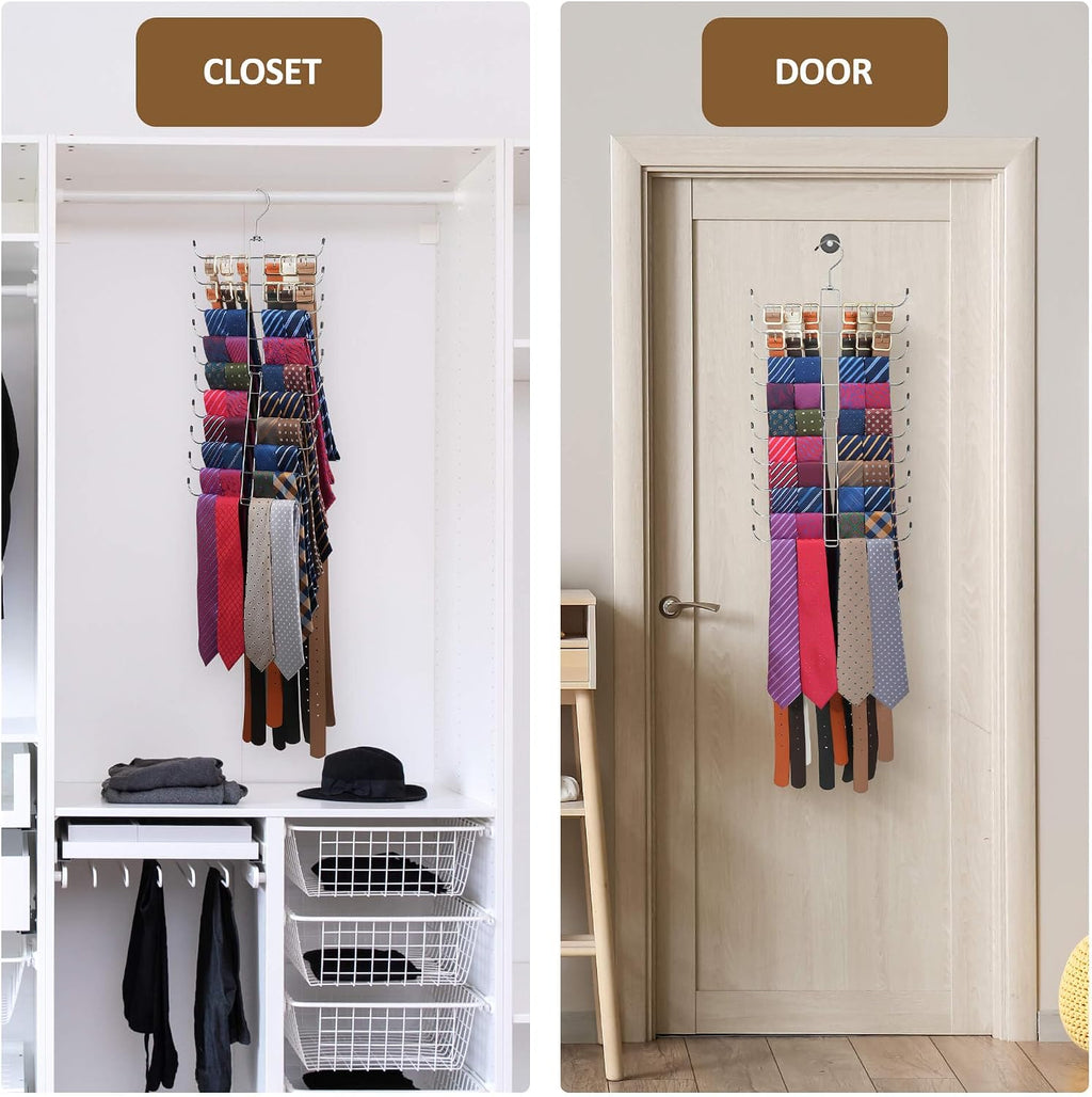 ZEDODIER Tie Rack Belt Hanger for Closet, 2 in 1 Tie Hanger Belt Organizer with Max 40 Capacity, Heavy Duty Space Saving Closet Organizers and Storage, Silver