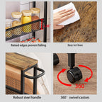 Slim Rolling Cart 4 Tier Narrow Storage Cart on Wheels with MDF Board Top and Metal Handle for Small Space Kitchen Living Room Home Office Pantry Bathroom Laundry Room(16.54×5.12×30.31 inch)