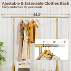 Heavy Duty Clothes Rack Load 450 LBS, Metal Garment Rack, Standing Rolling Clothing Rack for Hanging Clothes with Sturdy Wheels & Shelves, Portable Closet Wardrobe Rack,Gold