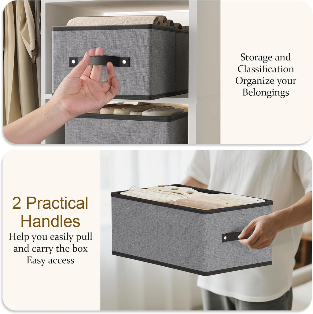 Foldable Storage Bins with Handles, Fabric Storage Cubes for Organizing, Decorative Linen Closet Organizers, 18.5 × 11 × 7.9 Inch, Gray, 4-Pack