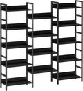 IRONCK Triple Wide 5-Tier Bookshelf with Metal Frame, Vintage Black | Back Panels Prevent Items from Falling, Sturdy Metal Frame Construction, Suitable for Living Room, Home Office