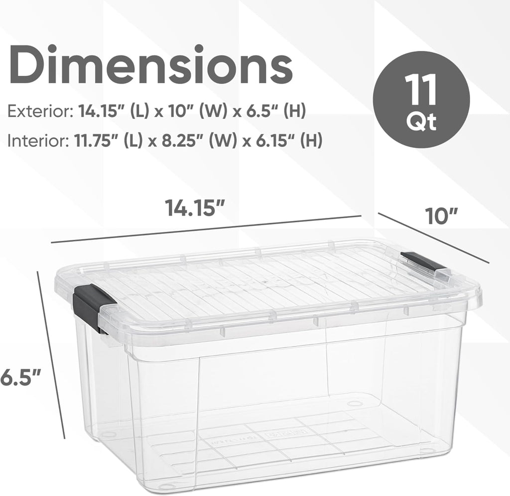 Superio Clear Plastic Storage Bin with Lid,Non-Toxic, BPA Free, Odor Free, Organizer Storage Box, Stackable Plastic Tote for Home, Garage, School, and Office (11 Quart, 6-Pack)