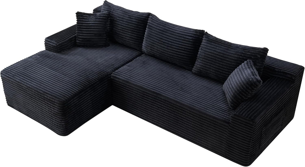 106-Inch L-Shaped Left Facing Boneless Corner Sofa 2 PCS Modular Sectional Cloud Sofa Couch with Chaise Lounge and Toss Pillow, Corduroy Boneless L-Shaped Cloud Couches