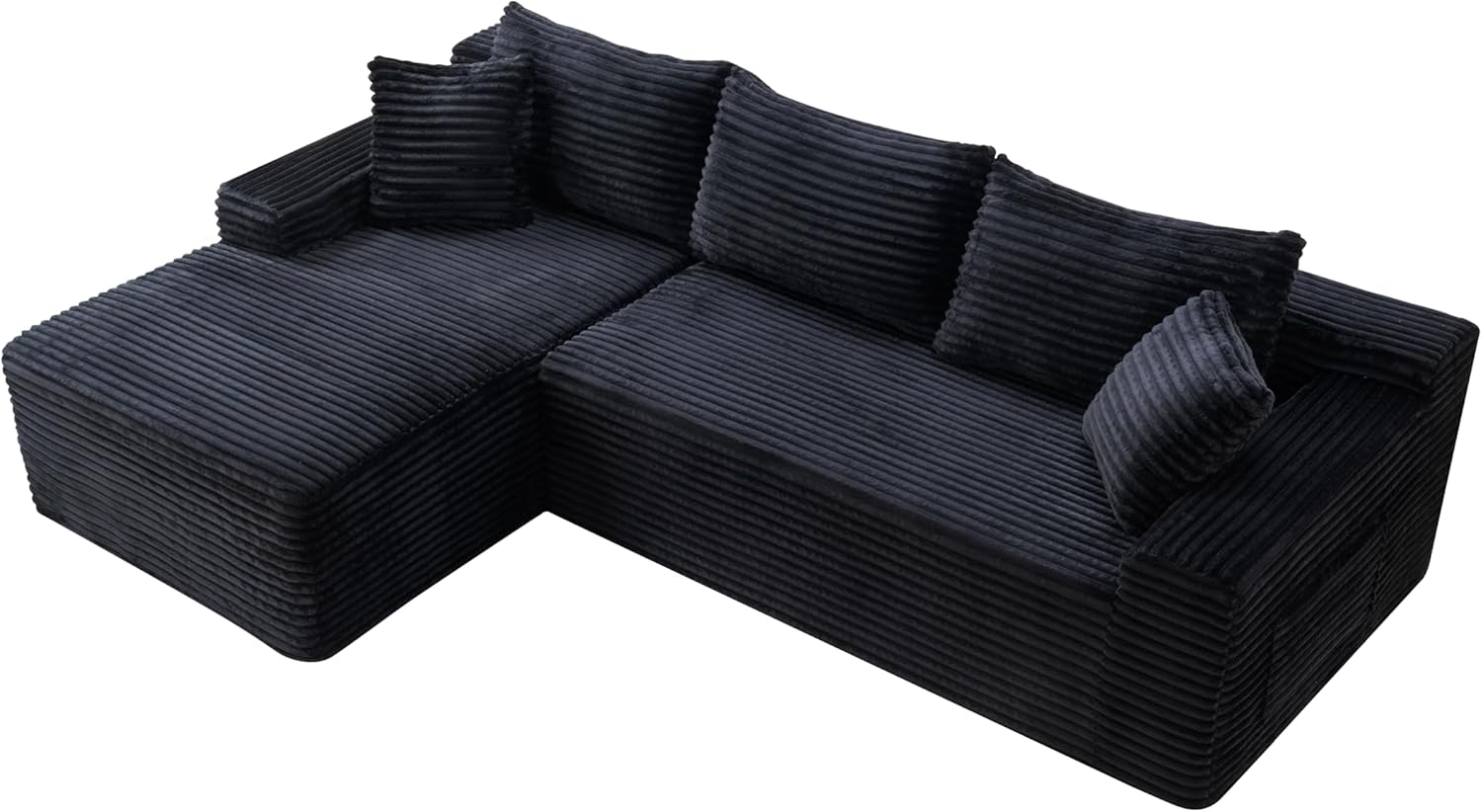 106-Inch L-Shaped Left Facing Boneless Corner Sofa 2 PCS Modular Sectional Cloud Sofa Couch with Chaise Lounge and Toss Pillow, Corduroy Boneless L-Shaped Cloud Couches