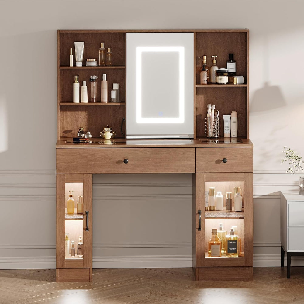 GarveeHome Makeup Vanity Desk with Mirror and Lights, 41" White Vanity S...
