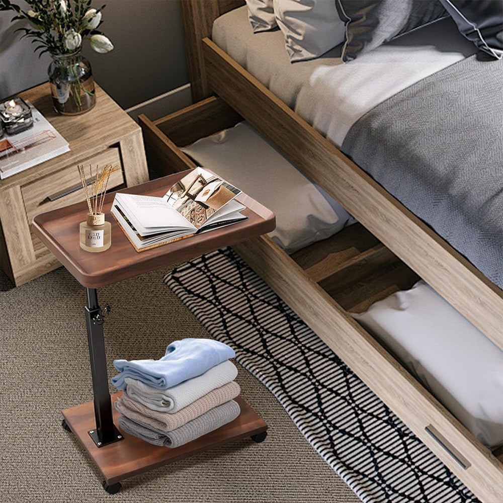 C Shaped End Table Adjustable Height, 360°Swivel TV Tray Table for Small Spac...