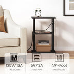 TUTOTAK Small Narrow Side Table with Charging Station, Set of 2 Skinny End Table for Small Spaces, Slim Nightstand with USB Ports and Outlet,Sofa Beside Table with Wheels, Black TB01BK047