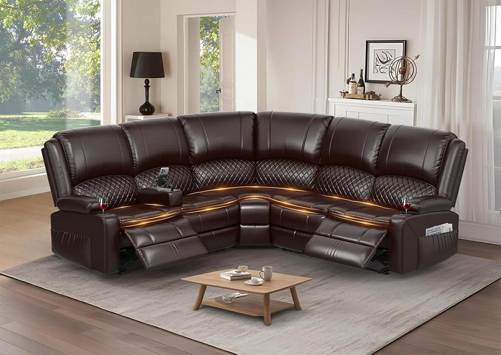 Upgraded 5 Seater Reclining Sofa Set, Modern Living Room Couch (Pu,Brown) | H...