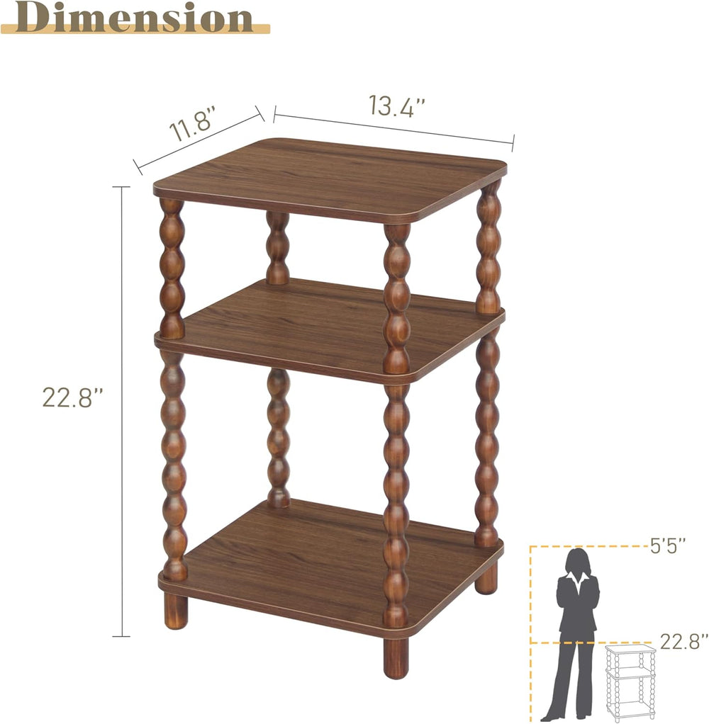 Fultyle Small Side Table, 3-Tier End Table Living Room with Storage, Wood Acc...