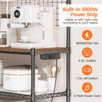 Leteuke Bakers Rack with Power Outlet & Storage, 36 Inch Microwave Stand Kitchen Cart, 4-Tier Metal Kitchen Shelves Cart with Wheels & 20 S-Hooks for Kitchen, NSF Certified, 63 x 18 x 36 Inch-Black