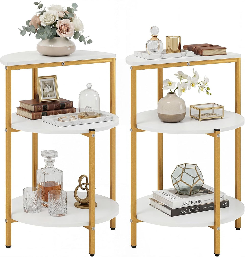 Giantex 3-Tier Round Side Table Set of 2, Wood Bedside Sofa End Table with St...