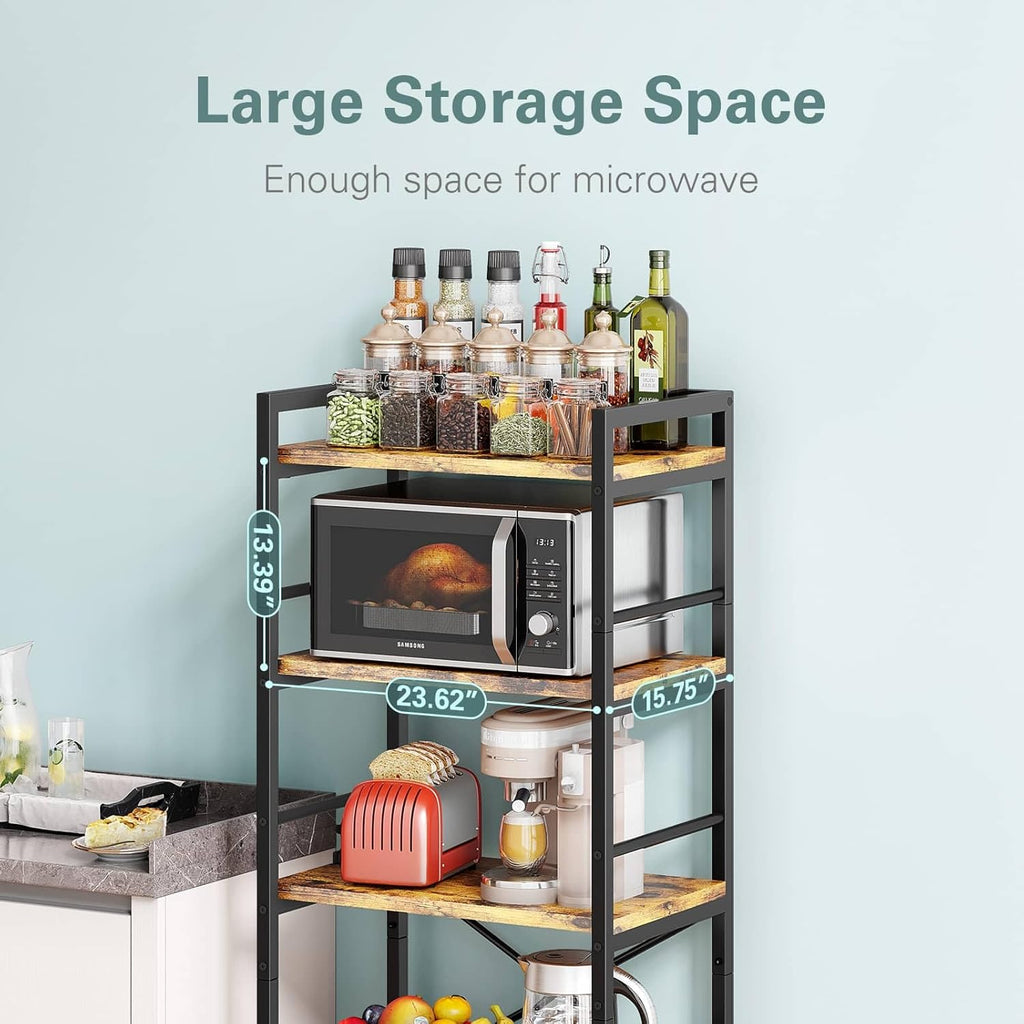 Denkee 5-Tier Bakers Rack for Kitchen with Storage, Industrial Microwave Stand Shelf, Coffee Bar for Small Spaces, Free Standing Kitchen Storage Shelf Rack, 23.7" L x 15.8" W x 60.3" H