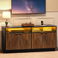 Fluted TV Stand with Power Outlet - 58" TV Stands for Living Room, Mid Century Entertainment Center with Storage Cabinets & Adjustable Shelf, LED Modern Media Console for TVs Up to 70", Black