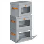 Small Fabric Storage bins - Collapsible Storage Bins with Open Window, 3 Pack Closet Baskets for Shelves, Stackable Decorative Boxes for Home, Dorm, Grey, 13.7"x 9.8" x 9.8"