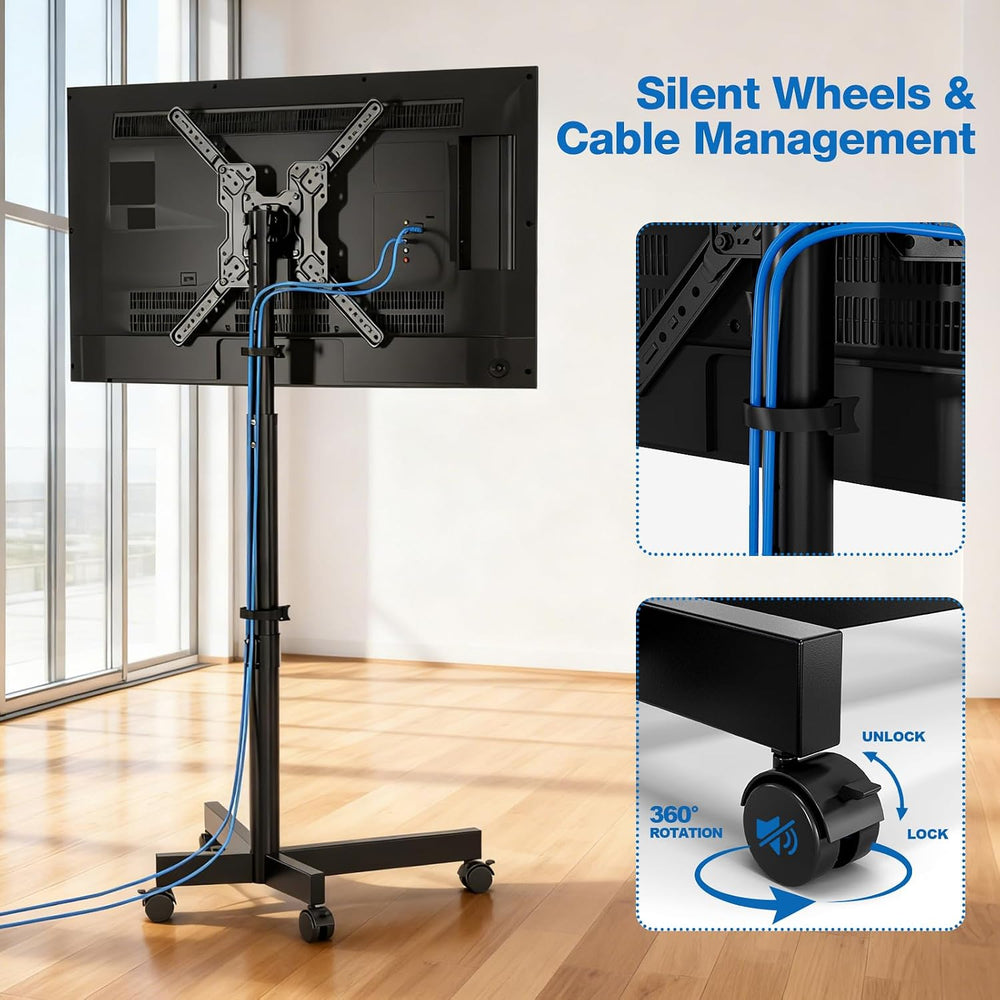 Mobile TV Cart, Floor TV Stand for 13-55 inch TVs with -10°/+15° Tilt Mount H...