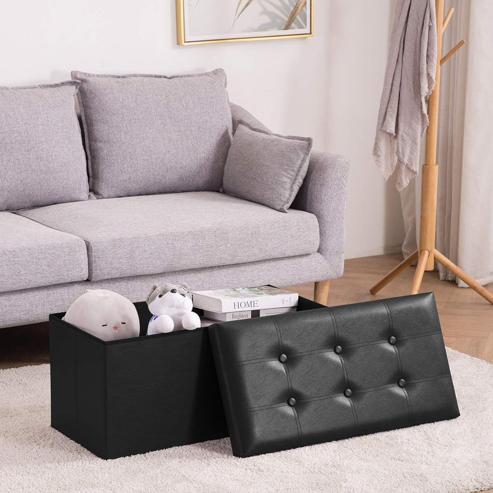 Youdesure 30" Ottoman with Storage, Folding Faux Leather Bench, Black | ...