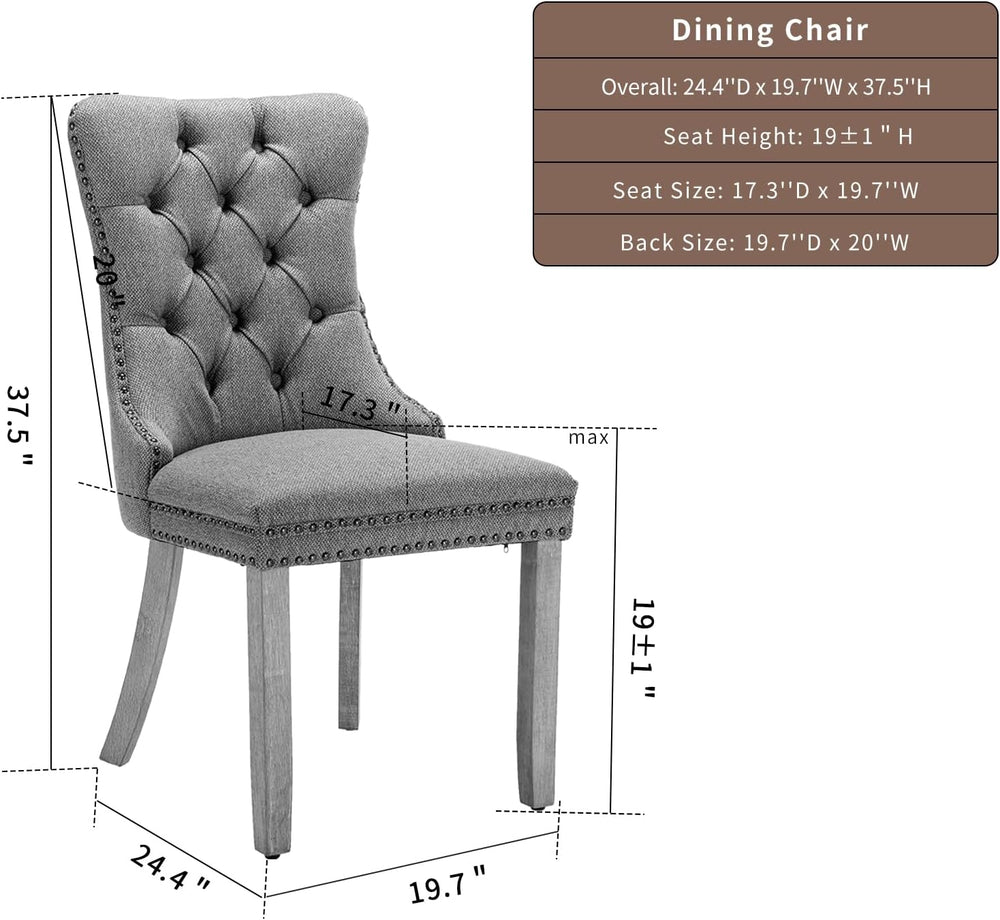 Linen Upholstered Dining Chairs Set of 2, Beige Mid Century Modern Dining Cha...