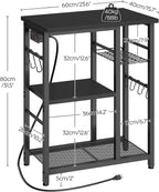 YATINEY Movable Bakers Rack, Microwave Stand with Charging Station, Kitchen Storage Rack with Hooks and Basket, Casters and Adjustable Feet, for Small Space, Kitchen, Dining Room, Black HB04UBB