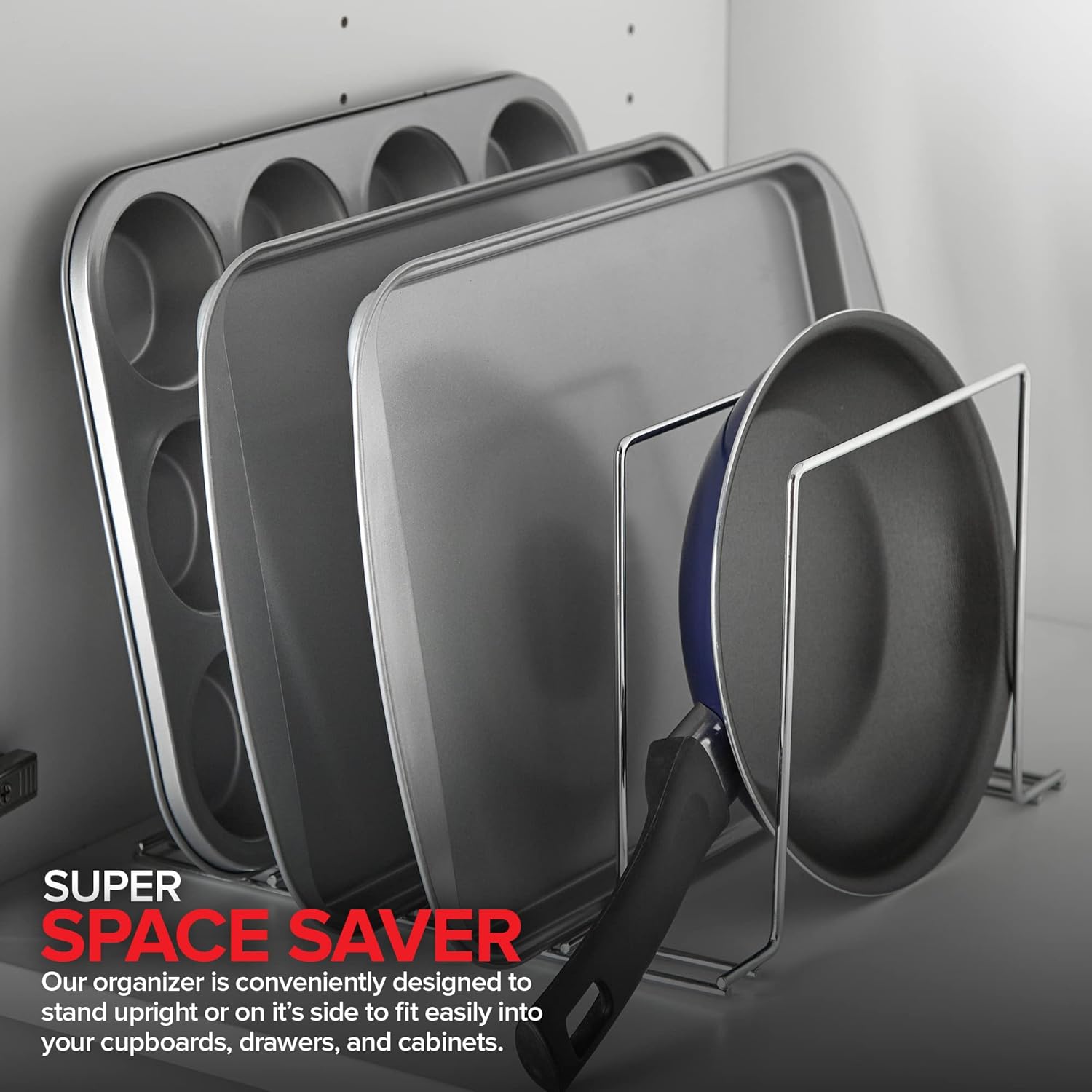 Stock Your Home Chrome (2 Pack) Steel Baking Pan Organizer Rack for Cabinet or Counter, Holder for Kitchen Cutting Boards, Pot Lids, or Cookie Sheets - Rust Proof Wire, Drying Storage