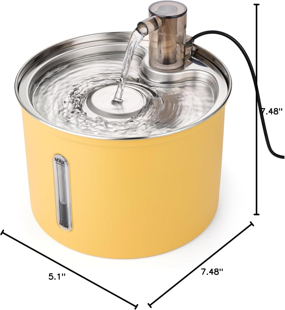 Stainless Steel Cat Water Fountain 3L – Ultra Quiet Pump, Triple Filtration S...