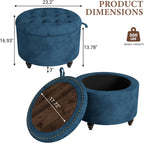 24 Inch Round Storage Ottoman,Modern Tufted Ottomans,Circular Coffee Table with Removable Top,Upholstered Large Ottoman with Storage Footrest Stool for Bedroom Living Room (Blue)