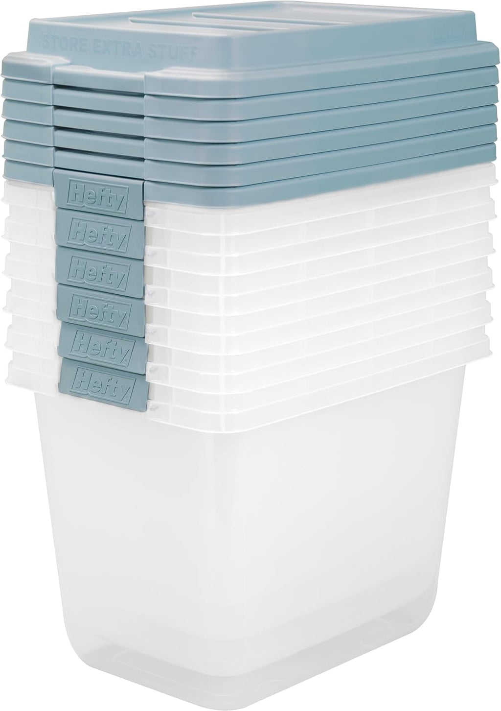 Hefty HI-RISE 32 Qt Stackable Storage Bins with Lids – 6 Pack Clear Plastic Under Bed Storage Containers, Shoe Organizer Boxes with XL Lid-Locking Latches, Comfort-Grip Handles, Durable Double Rim