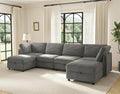 KKL Modular Sectional Sofa U-Shaped 6 Seater Couch with Storage Ottoman, Convertible L-Shaped Plush Wide-Wale Corduroy Couch for Living Room, Apartment, Modern Design, Gray