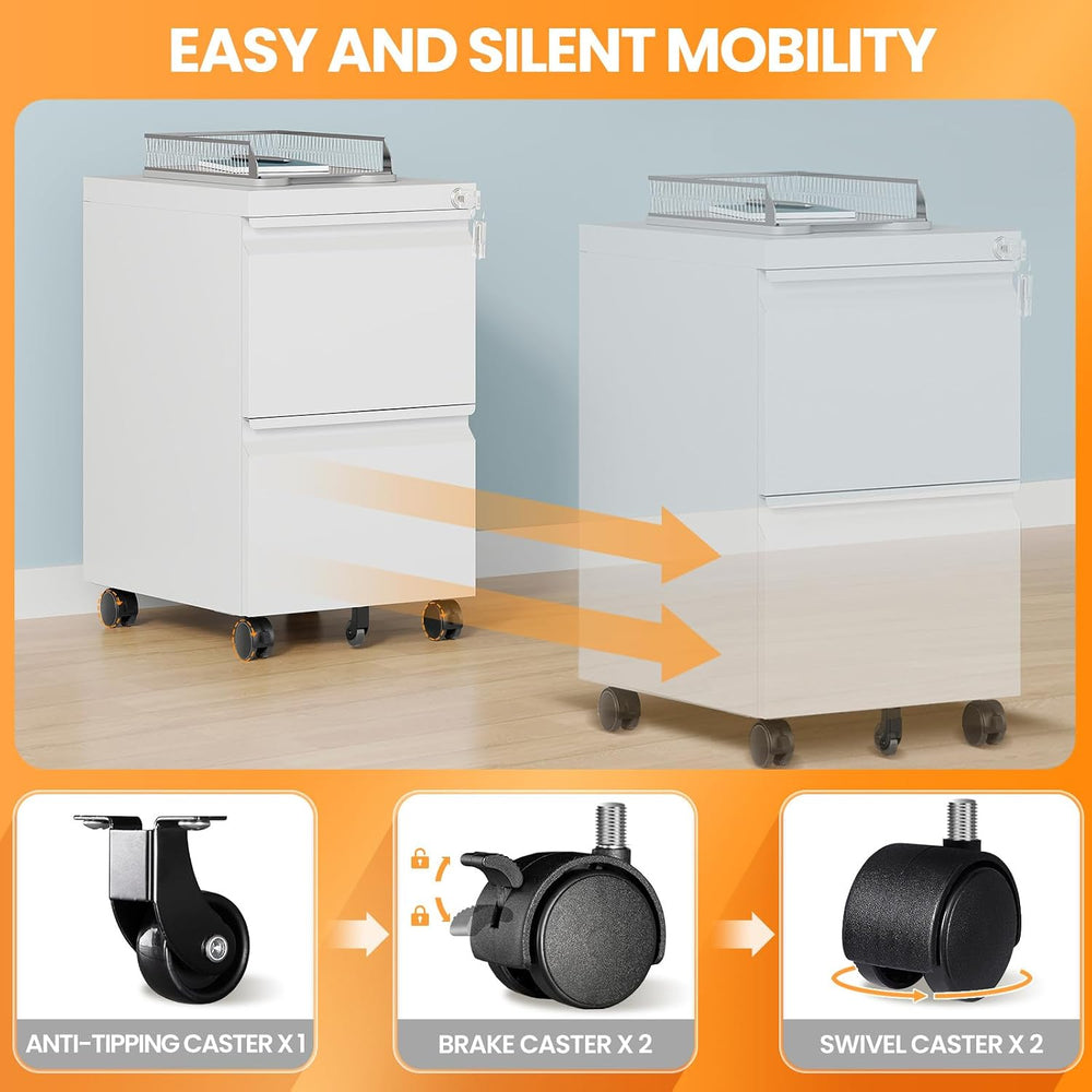 2 Drawer Mobile File Cabinet, Fully Assembled File Cabinets with Lock, Metal ...