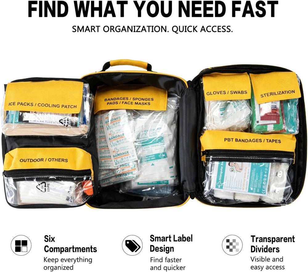 BUNKER INDUST 520 Piece All-in-One First Aid Kit, Emergency Storage Bag with ...