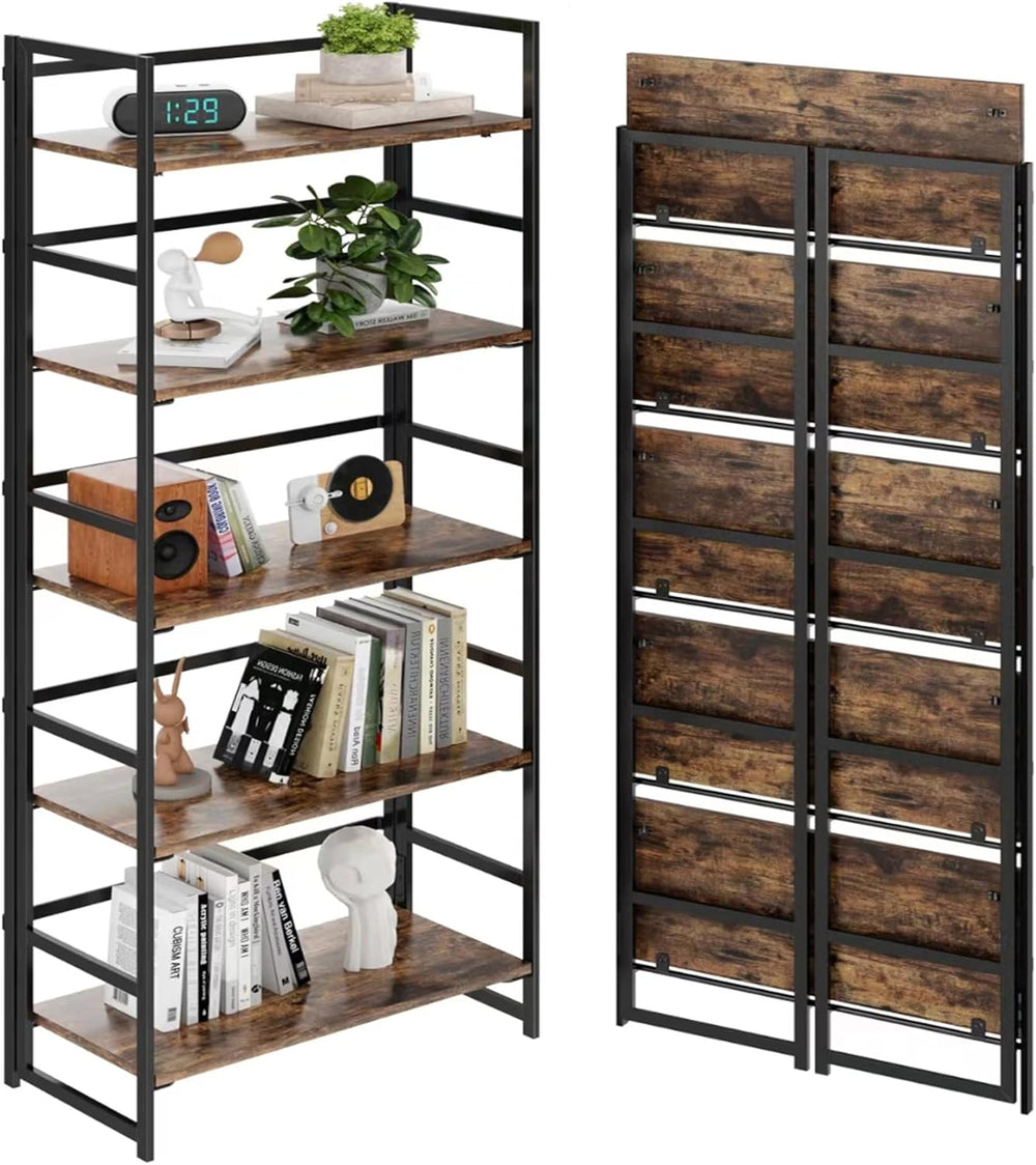 BHG Vintage Multifunctional Folding Bookshelf, No-Assembly Plant Stand Storag...