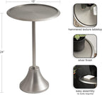 Kate and Laurel Sanzo Modern Pedestal Side Table, 15 x 15 x 24, Antique Silver, Decorative End Table with Hammered Tabletop for Use as a Bedroom Nightstand or Living Room Accent Table