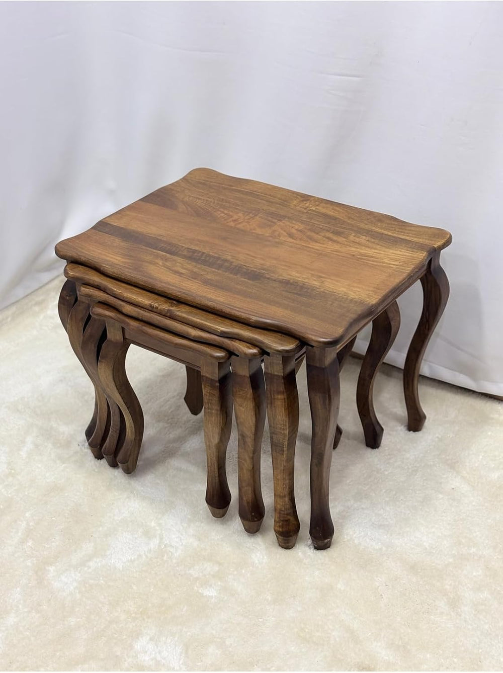 Walnut Wood 4-Piece Nesting Side Table Set 25.6x19.7x19.7 in Solid Wood Livin...