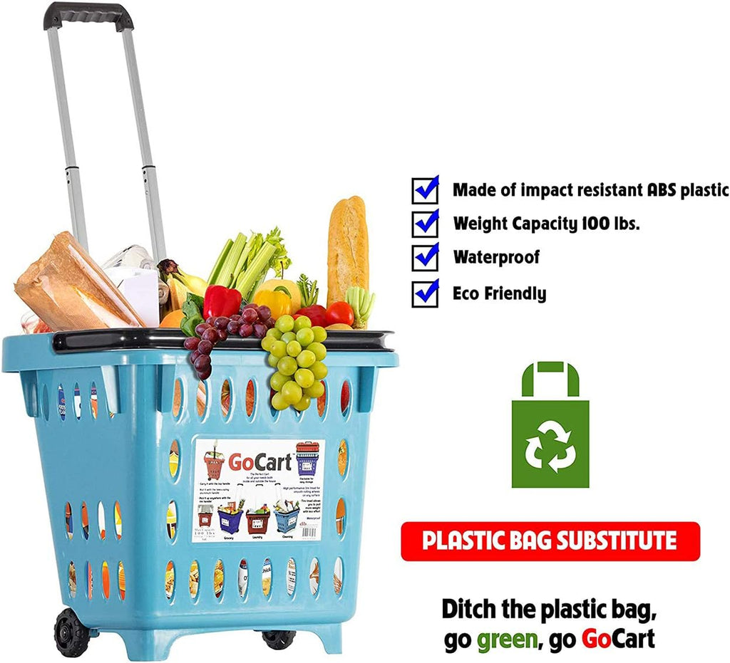 dbest products GoCart,Teal Grocery Cart Shopping Laundry Basket on Wheels