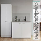Tuhome Tall Storage Cabinet with 5 Adjustable Shelves, Two Large Doors and Kitchen Utility Sink Set with Stainless Steel Countertop Included