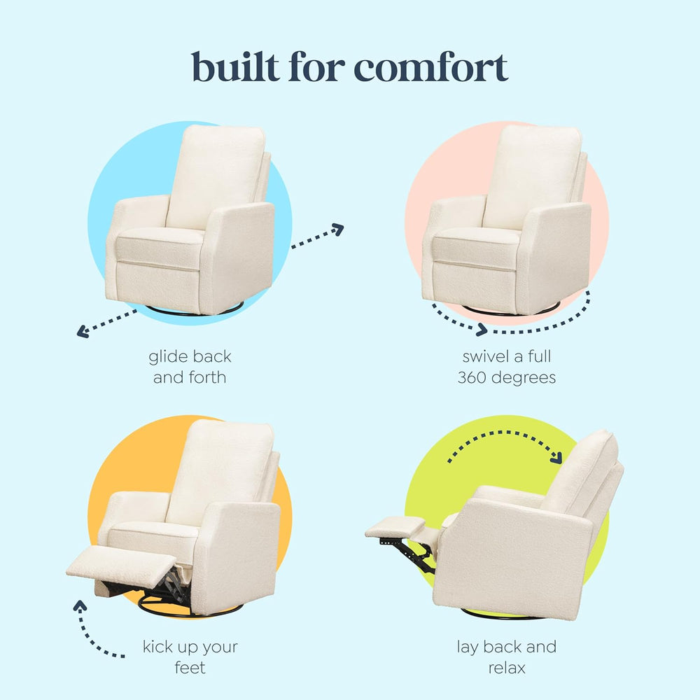 Davinci Lucas Pillowback Swivel Recliner in Cozy Cream Boucle, Greenguard Gol...