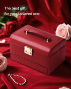 CASEGRACE Jewelry Box,3 Layers Leather Jewelry Storage Box with Lock, Mirror,Jewelry Storage Case for Necklaces Earrings Bracelets and Rings