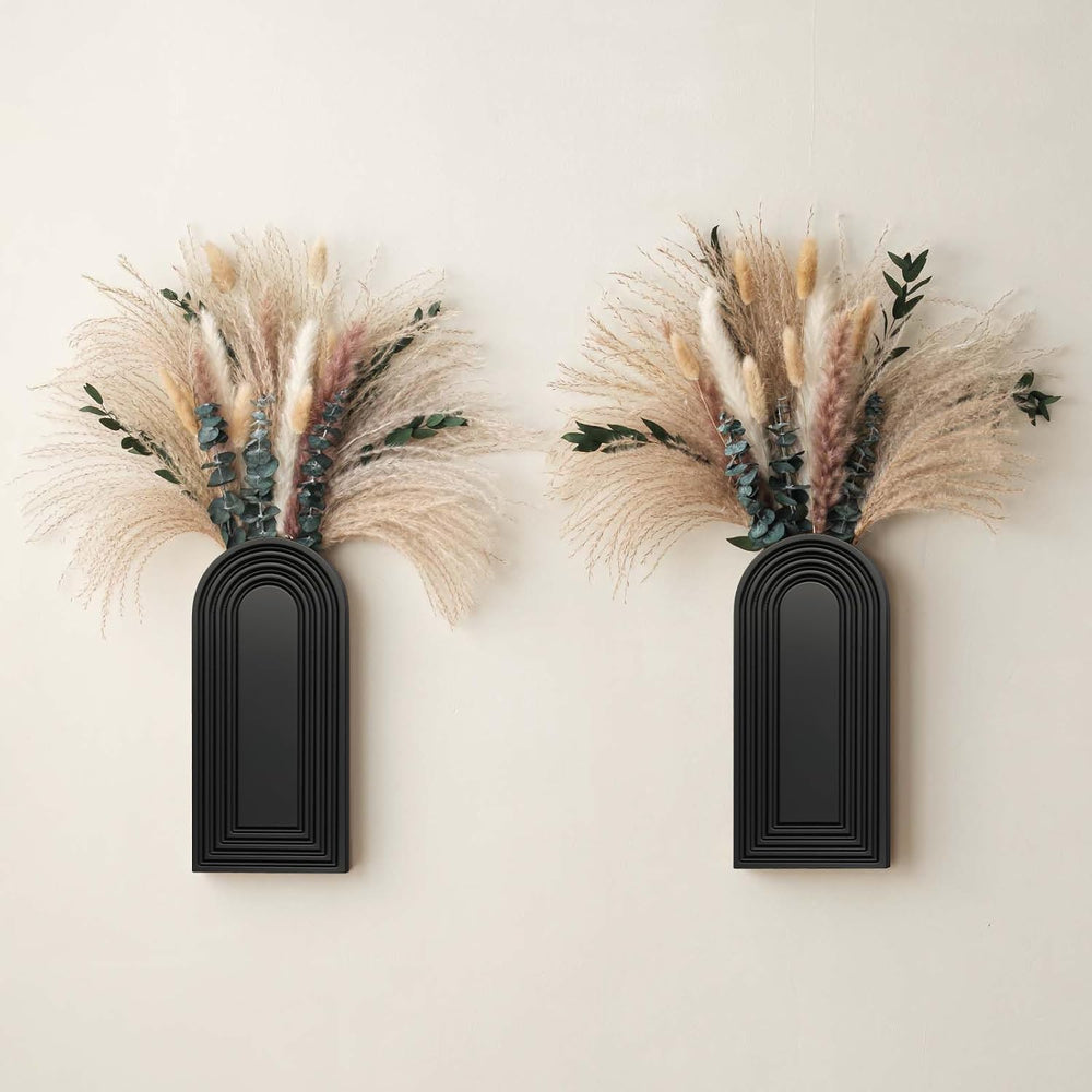 2 Pack Wooden Wall Vase Set with Pampas Grass Eucalyptus, Modern Farmhouse Bo...