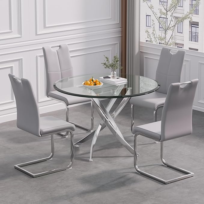 Goujxcy Dining Chairs Set of 4, Modern High Back Kitchen Chairs with Metal Le...