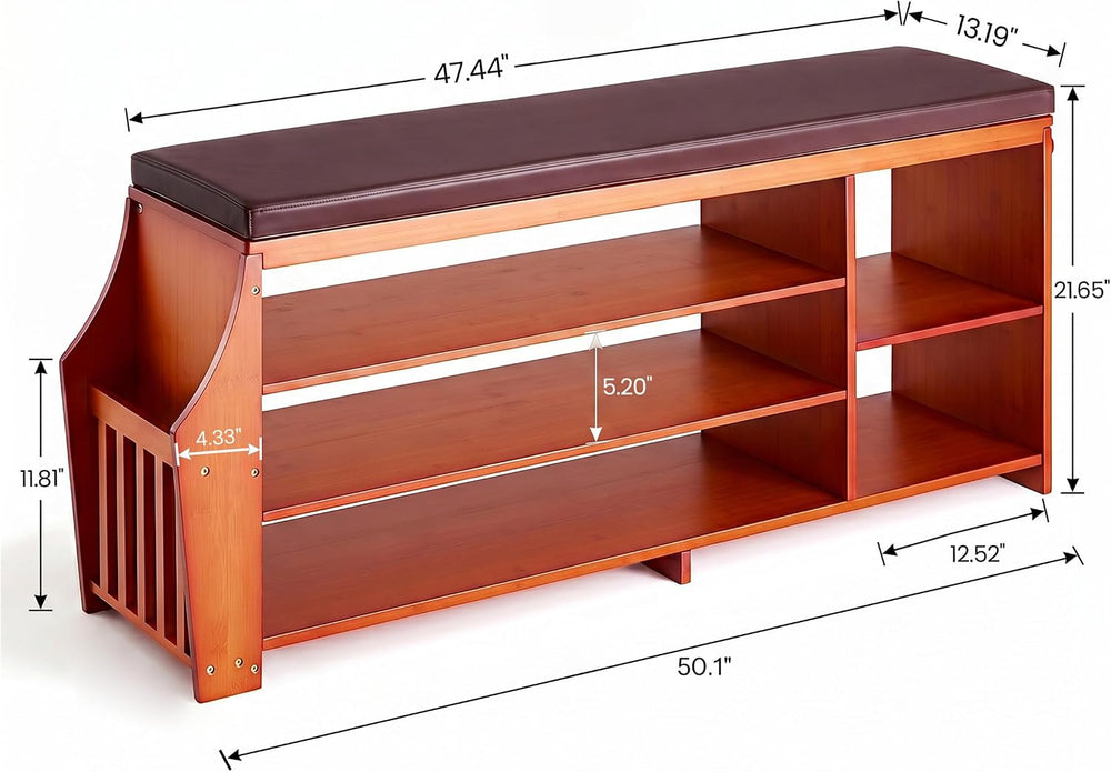 OAKHAM 50" Bamboo Shoe Storage Bench with Comfortable Padded Faux Leathe...