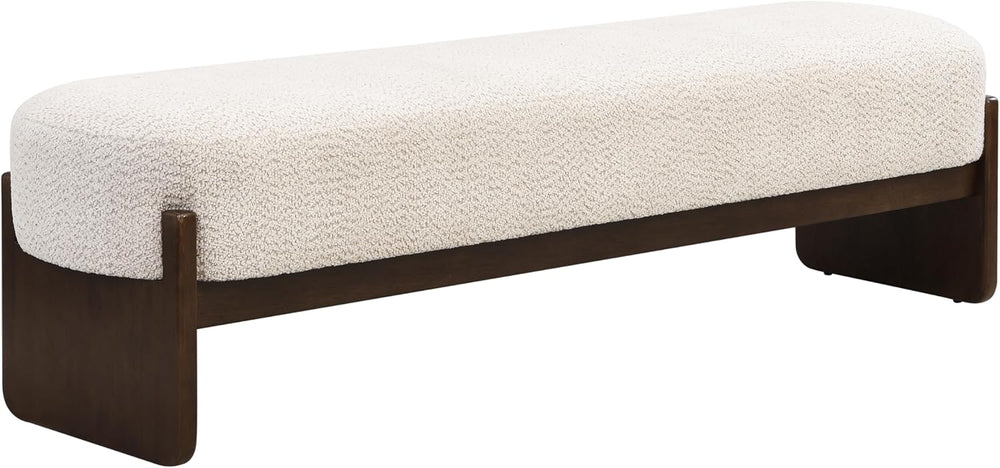 Virubi Elegant Upholstered Loop Yarn Ottoman, Beige End of Bed Entryway Bench...