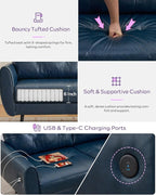 TYBOATLE 3 Seat L Shaped Leather Sectional Couches for Living Room, Faux Leather Couch w/USB & Type-C Charging Port, Small Sectional Sofa w/Deep-Seat Chaise (Blue)