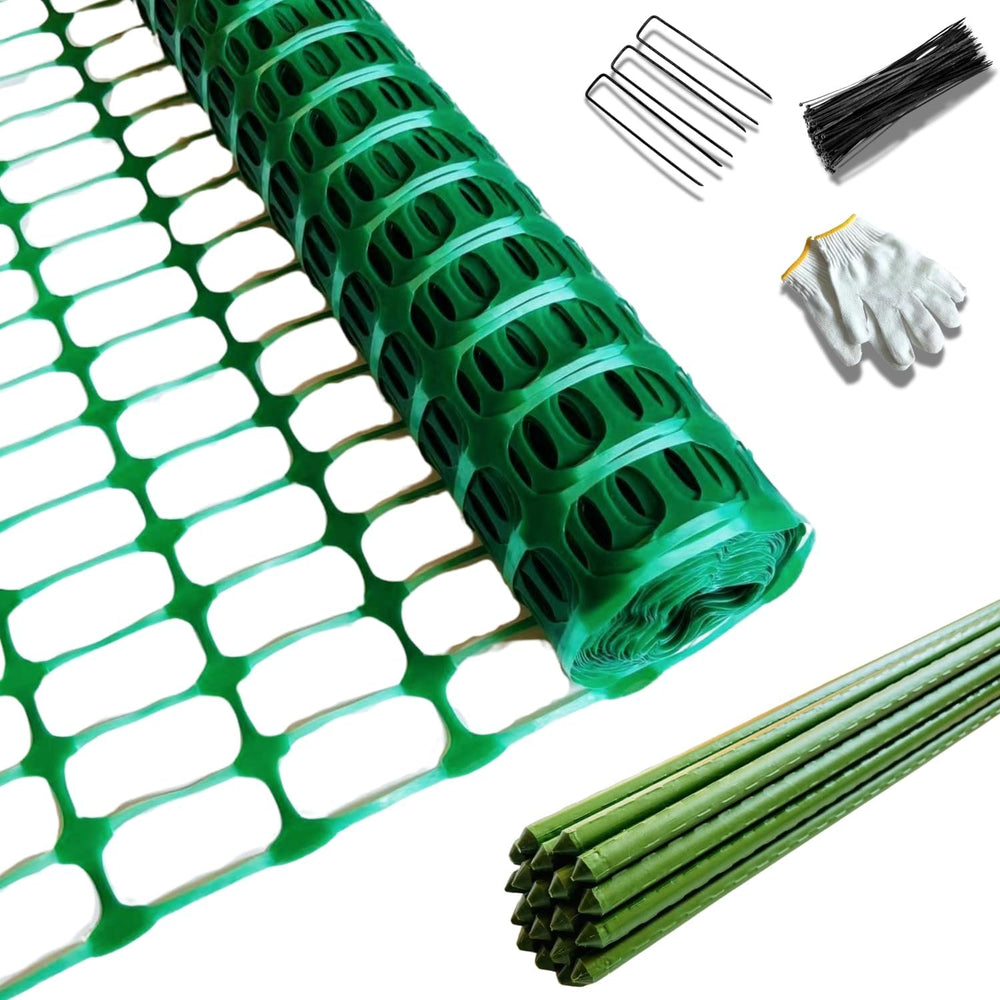PotatoLife 40'' x 100', Green, Plastic Garden Fence with Stakes, ...