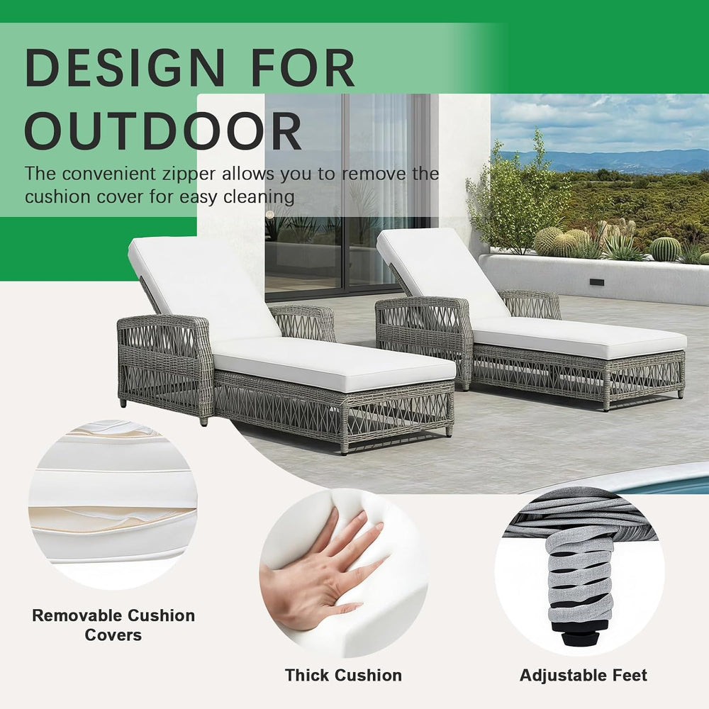 Wicker Chaise Lounge Set of 2, Outdoor Patio Lounge Chair with Adjustable Bac...