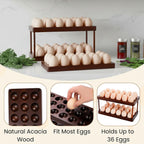 YOUEON Acacia Wooden Egg Holder with Double Layers, Detachable Wooden Egg Tray Holds 36 Fresh Eggs, Countertop Storage Rack for Gathering Fresh & Easter Eggs, Rustic Decor