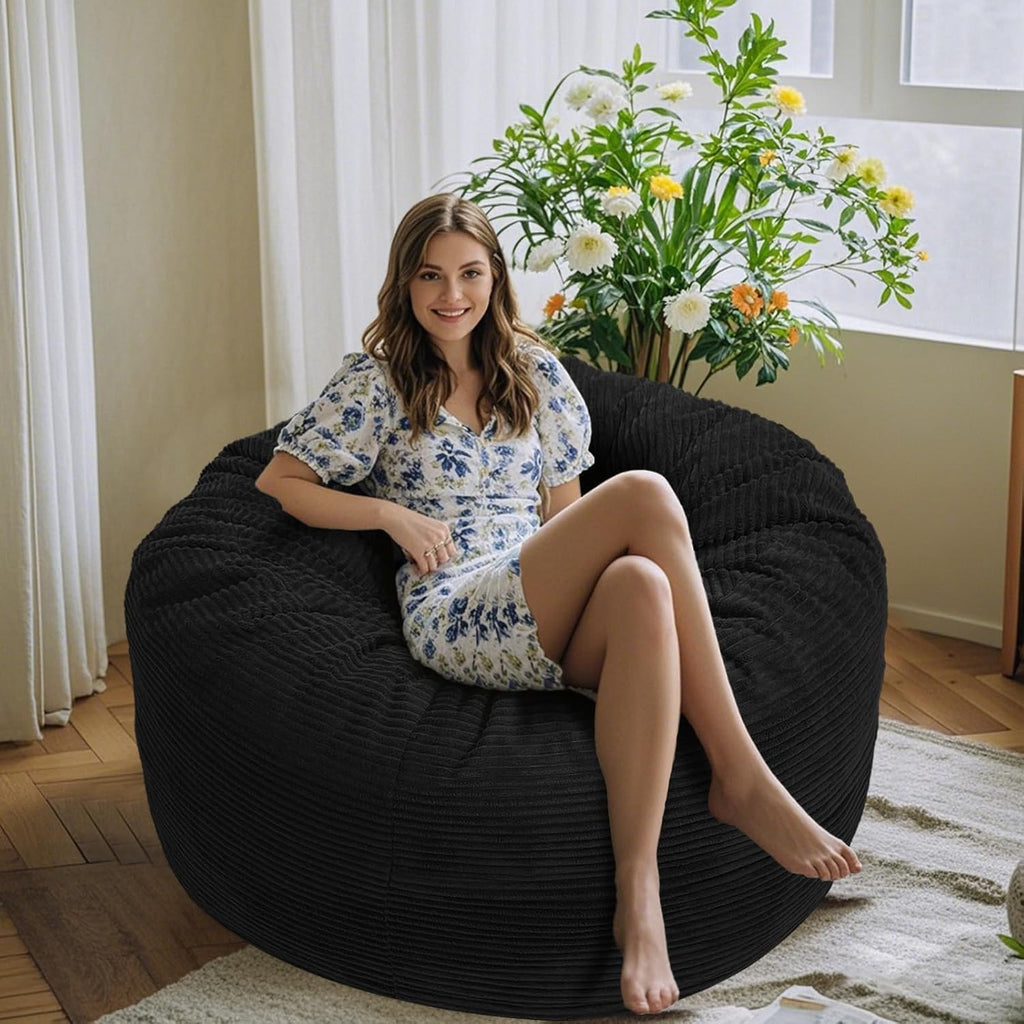Bean Bag Chairs for Adults, Giant Bean Bag Chairs with Memory Foam Big Sofa for Reading, Gaming Cozy Chair, 4FT Bean Bag with Plush Microfiber Removable Cover, Black