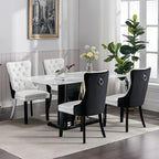 Modern Dining Chairs Set of 4, Tufted Upholstered Dining Chair with Solid Wood Legs, Velvet and Leather Dining Chairs, Sillas de Comedor, Comfy Kitchen Chair (White+Black, 4Pcs)