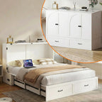 CECER Queen Size Murphy Bed with Storage & Charging Station,Multi-Functional Murphy Cabinet Bed with Mattress Included for Bedroom/Guest Room/Small Space,Easy Assembly -White | Murphy Bed Queen with 2 Storage Drawers,Cabinet Bed with Built-in Multi-Port